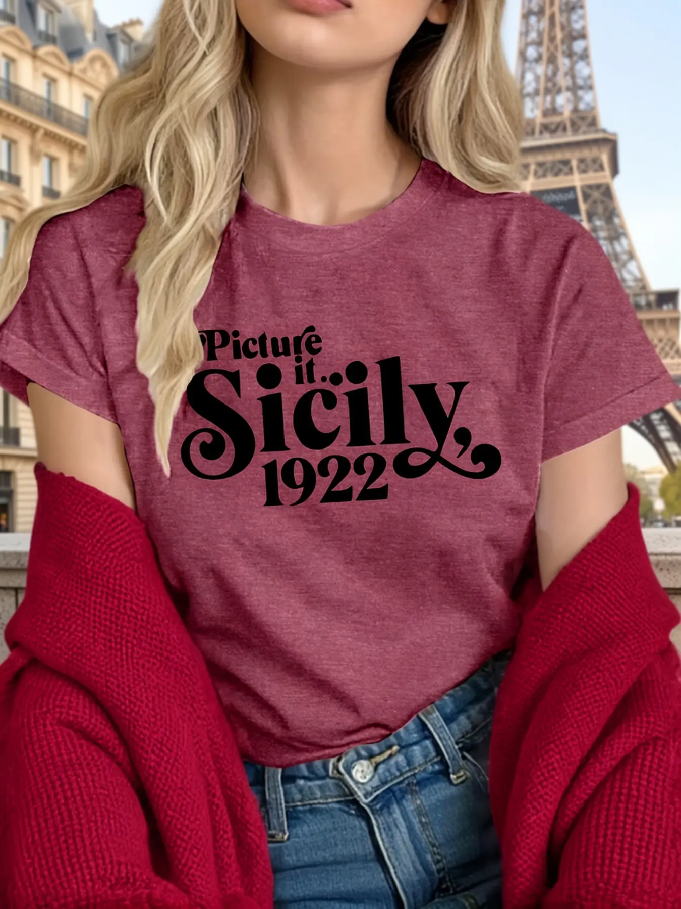 Sicily 1922, Golden, Golden Presents, 80s TV Sitcom, Keeping It GoldenMonogram Printed T-shirt, Short Sleeve Crew Neck Top, Summer and Spring Wear, Women's Clothing