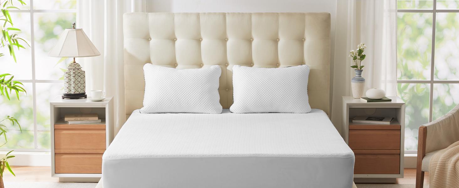 Queen Size Waterproof Mattress Protector Viscose Derived from Bamboo, Soft Mattress Cover Fitted with Deep 8"-21", Breathable Noiseless Mattress Pad, Machine Washable (White)
