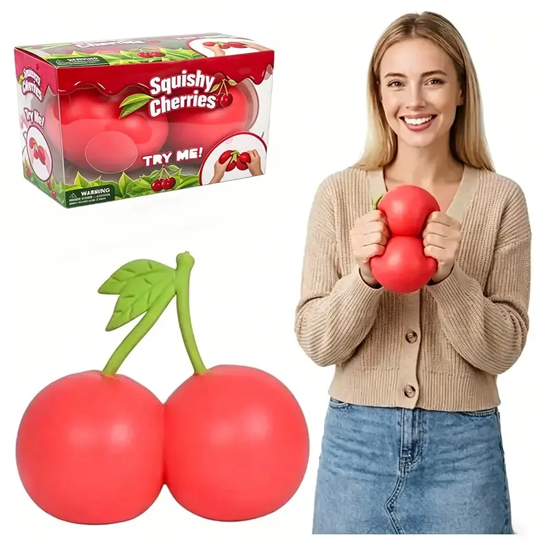 Giant Cherry Jumbo Squeeze Toys, Soft Fidgets for Kids, Cute Fruit Toys, Perfect Party Favors & Gifts, Fun Stress Relief Accessories