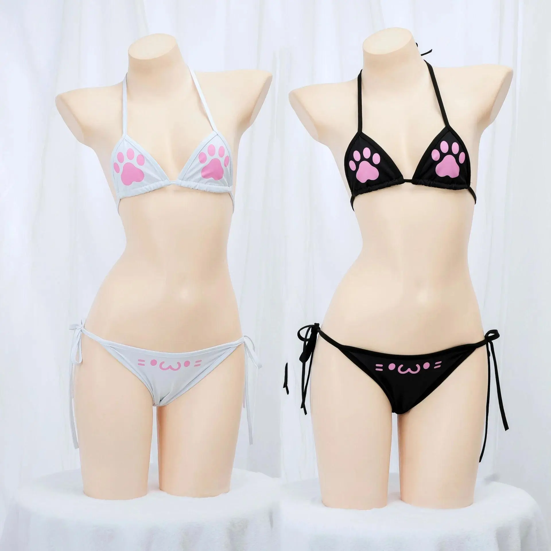 Japanese Anime Kawaii Cat Paw Micro Bikini Set Women Girl Bandage Backless Mini Swimsuit Underwear Lingerie Bathing Suit