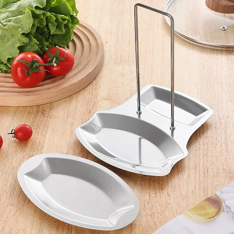 Punch-Free Kitchen Lid & Spoon Storage Rack, Stainless Steel Pot Lid Holder, Detachable Support, Drainage Tray for Quick Water Drip