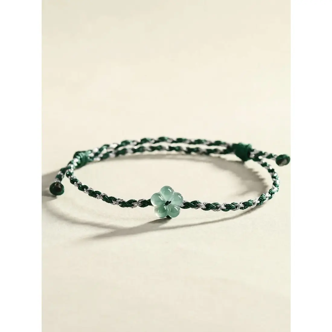 Peach Blossom Jade Bracelet, Adjustable Woven Cord Lucky Bracelet for Women & Men, Boho Charm Jewelry with Handmade Style Design, Meaningful Couple Friendship Gift for Daily Wear, Birthday & Special Occasions