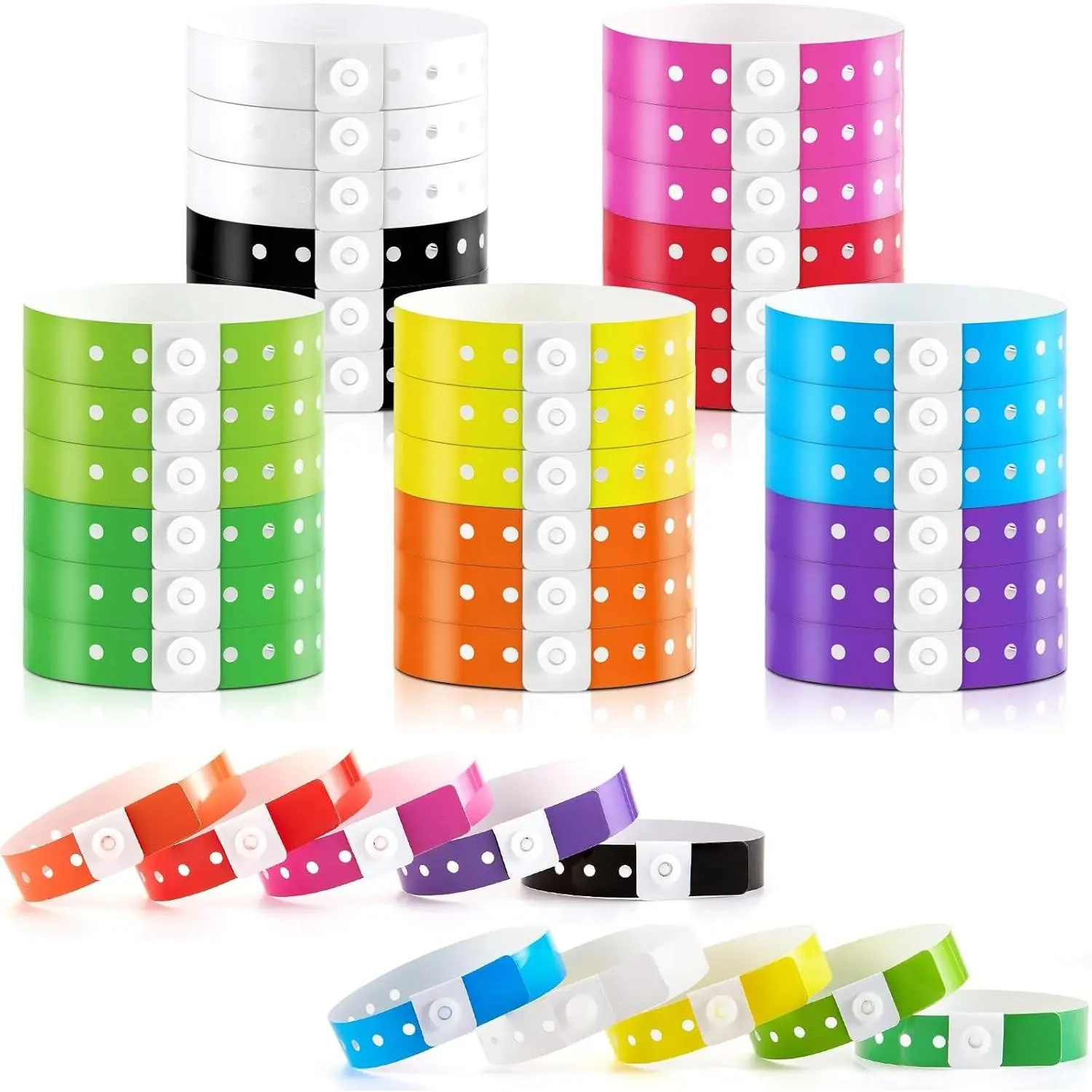 300 Pcs Multicolor Waterproof Vinyl Wristbands for Events, Pool Parties, VIP Identification, Concerts & Carnivals, Adjustable Neon Bracelets