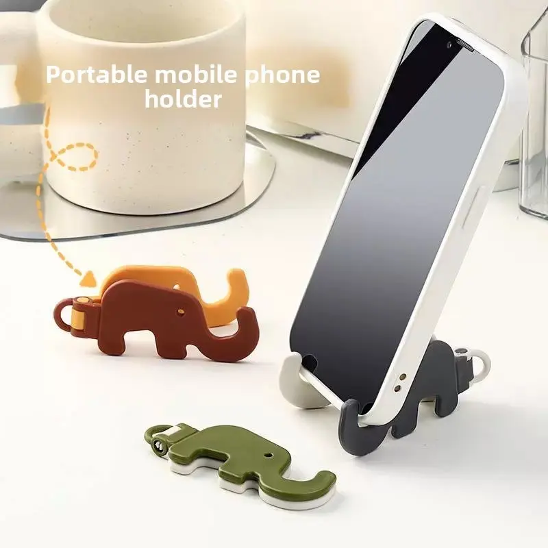 Portable Mini Elephant Foldable Phone Stand, Multifunctional Cartoon Plastic Desk Holder, Compact Keychain Sized Bracket For Smartphone And Tablet