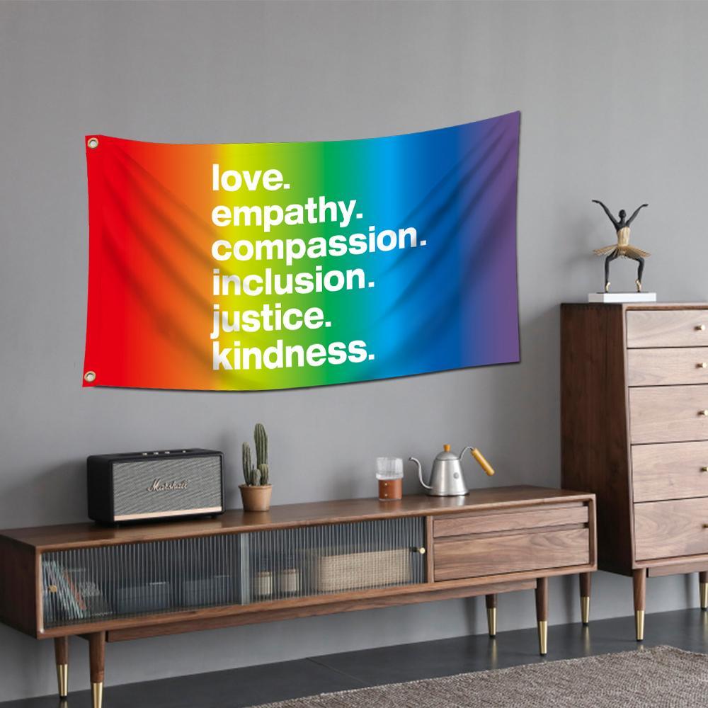 LGBTQ+ Community Pride Rainbow Flag, Colorful Kindness Design Flag, Outdoor Backdrop for Party, Festival & Decorations Supplies