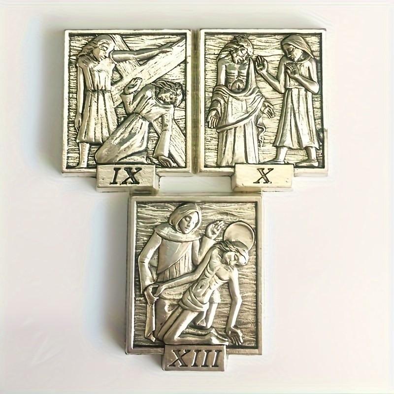 15-Piece Religious Wall Decor Zinc Alloy DIY Home Decoration, Easter & Christmas Ornaments, Stick-On Frame or Tabletop Display