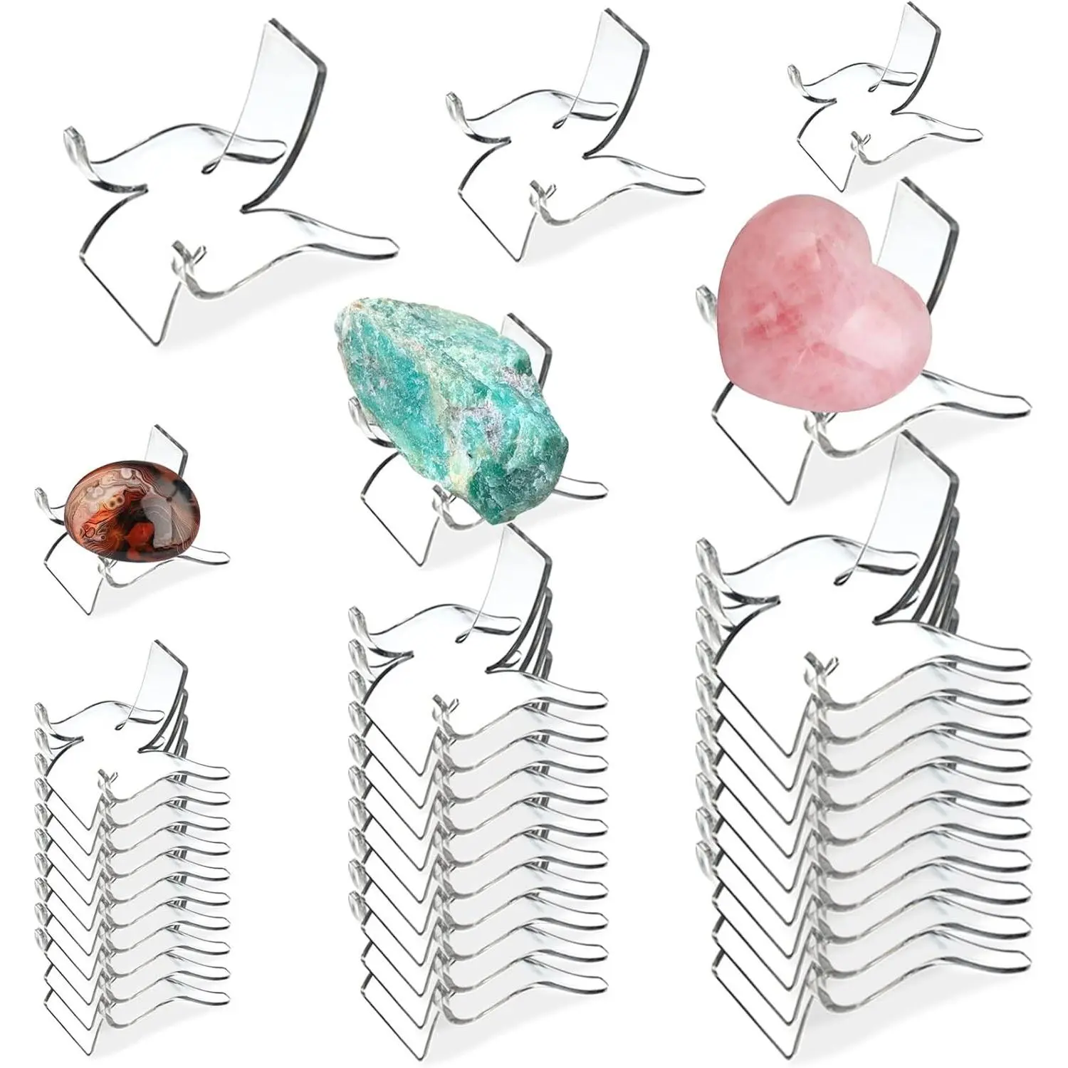 36 PCS 3 Size Display Stand,Acrylic Rock Display Stands,Clear Display Easel Stands Pedestal for Crystal Geodes Rock Mineral Agate Fossil Coral Crystal/Gemstone Small Collectibles Display Stands