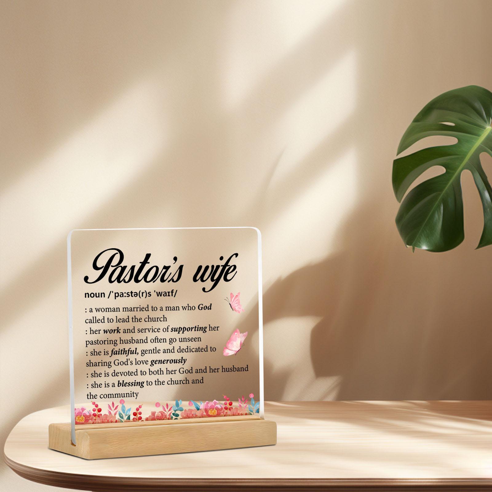 Pastor's Wife Definition Acrylic Desktop Sign, Flower Pattern Thank You Gift for Pastor's Wife, Home Decor for Living Room Bedroom Office, Acrylic Desktop Decoration