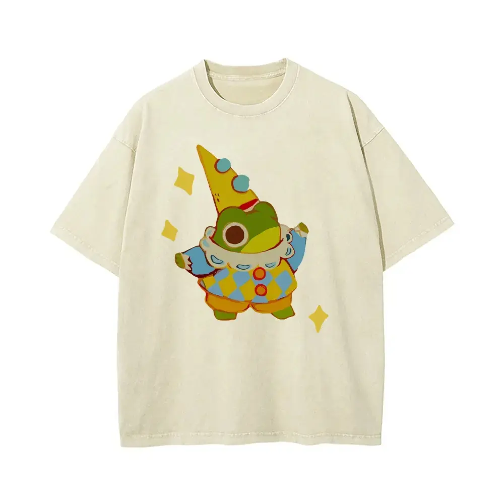 Cartoon Monster T-Shirt Cute Kawaii Y2K Streetwear Funny Colorful Creature Graphic Tee Vintage Washed Black Top for Women Men