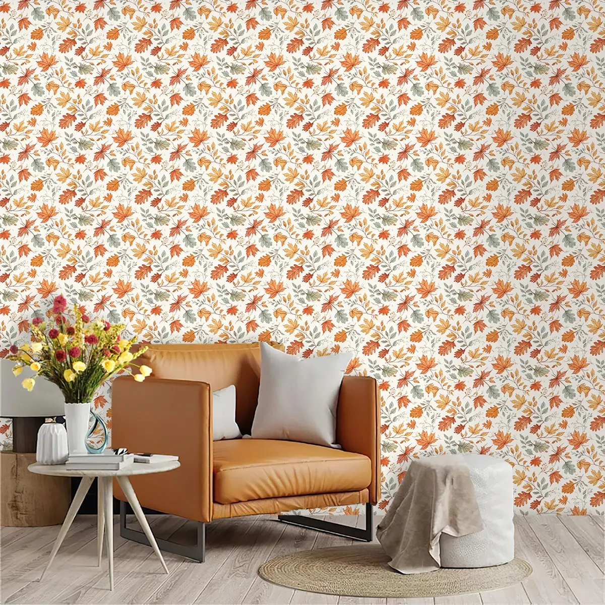 Autumn Leaf Hand-Painted Wallpaper, PVC Material, Mould-Proof, Easy Peel-And-Stick, Ideal for Kitchen/living Room/bedroom Decor