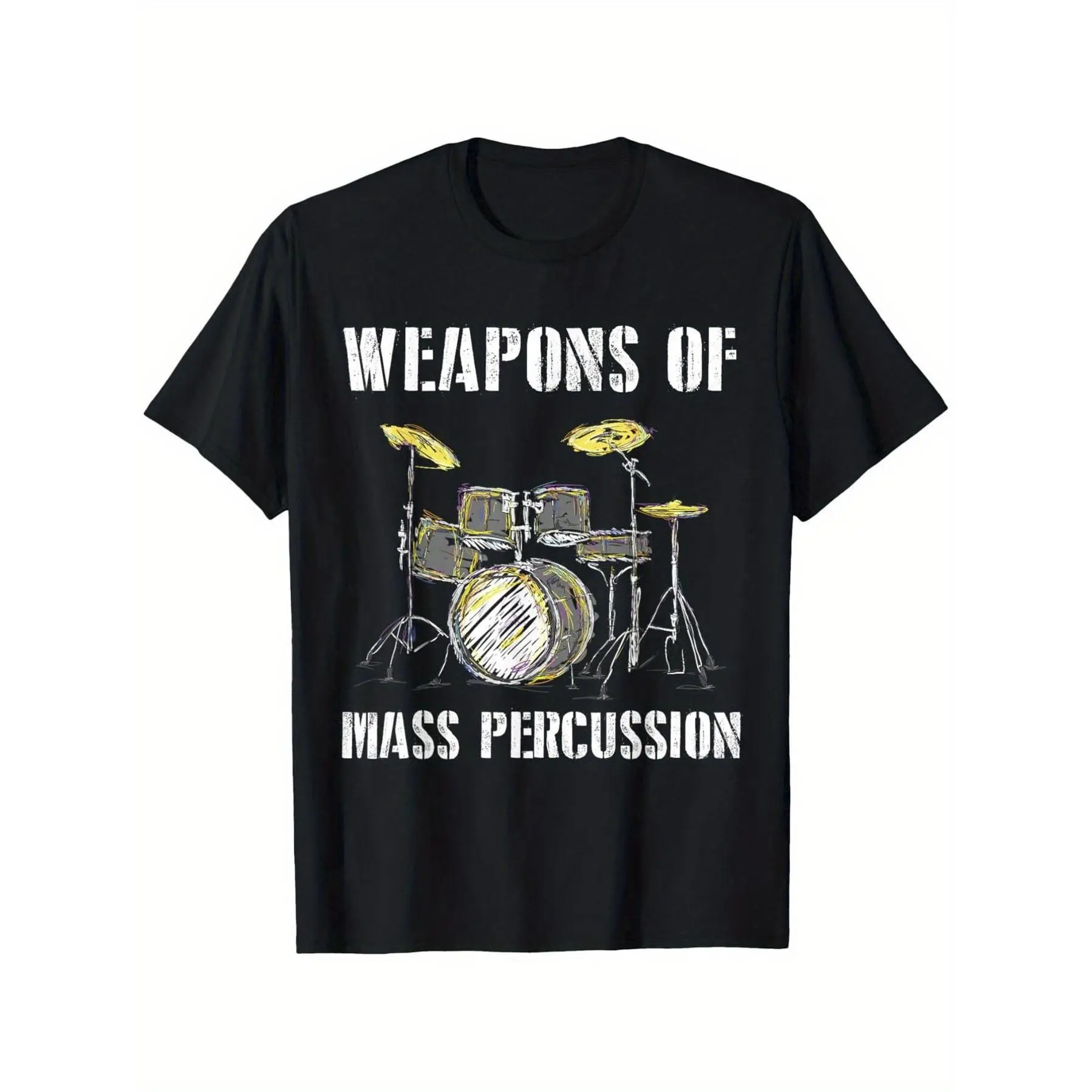 Weapons of Mass Percussion Funny Drummer Drum Kit Graphic T-Shirt - 100% 180Gsm Heavyweight Fabric, Unisex Casual And Music Band Tee with Humorous Drum Set Design, Sizes S-XXXL (Ideal Gift for Drummers)
