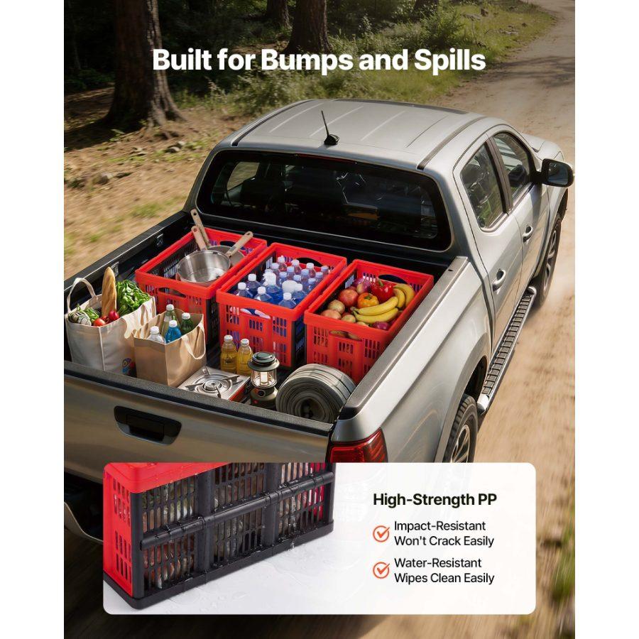 VEVOR Plastic Collapsible Storage Bins, 32L 3 Packs, Stackable Folding Storage Crates with Handles, Holds 26 lbs Per Bin, Foldable Heavy Duty Containers, Space-Saving Baskets, for Home Organizing