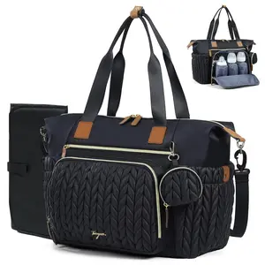 Diaper Bag Tote, Large Diaper Bags Waterproof, Hospital Bag  Labor Delivery, Baby Bag with Pacifier Case, Travel Diaper Tote with Changing Pad, Black