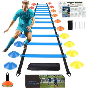 Soccer Speed Agility  Set - 20FT Agility Ladder 12/16  Cones and Soccer Kick Trainer Football  Equipment Footwork Drills for Youth and Adults
