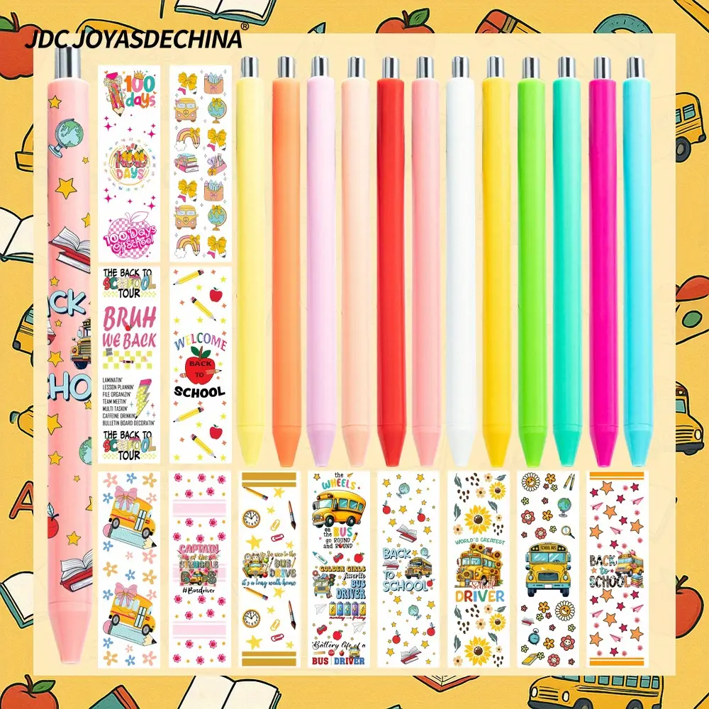 24pcs/ 48pcs Back to School UV DTF Pen Wraps And Pen Sets, Beautiful And Cute Stationery Pens, Back to School Supplies First Day Of Pens Gifts Office.