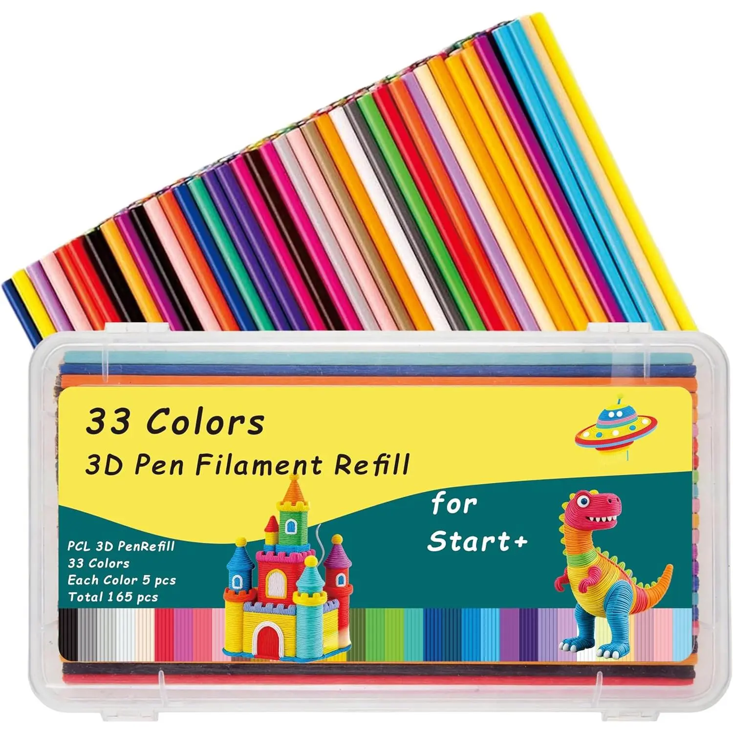 3D Doodler Pen Refill Set, 165 Pieces PCL Filament Sticks (15.2cm Each, 5 Pcs Per Color) - 33 Vibrant Colors, Non-Toxic, 2.5mm Diameter Low Temperature Pens Compatible, for 3Doodler Start Plus, Kids' Art Activities, Filament 3D Printing Supplies