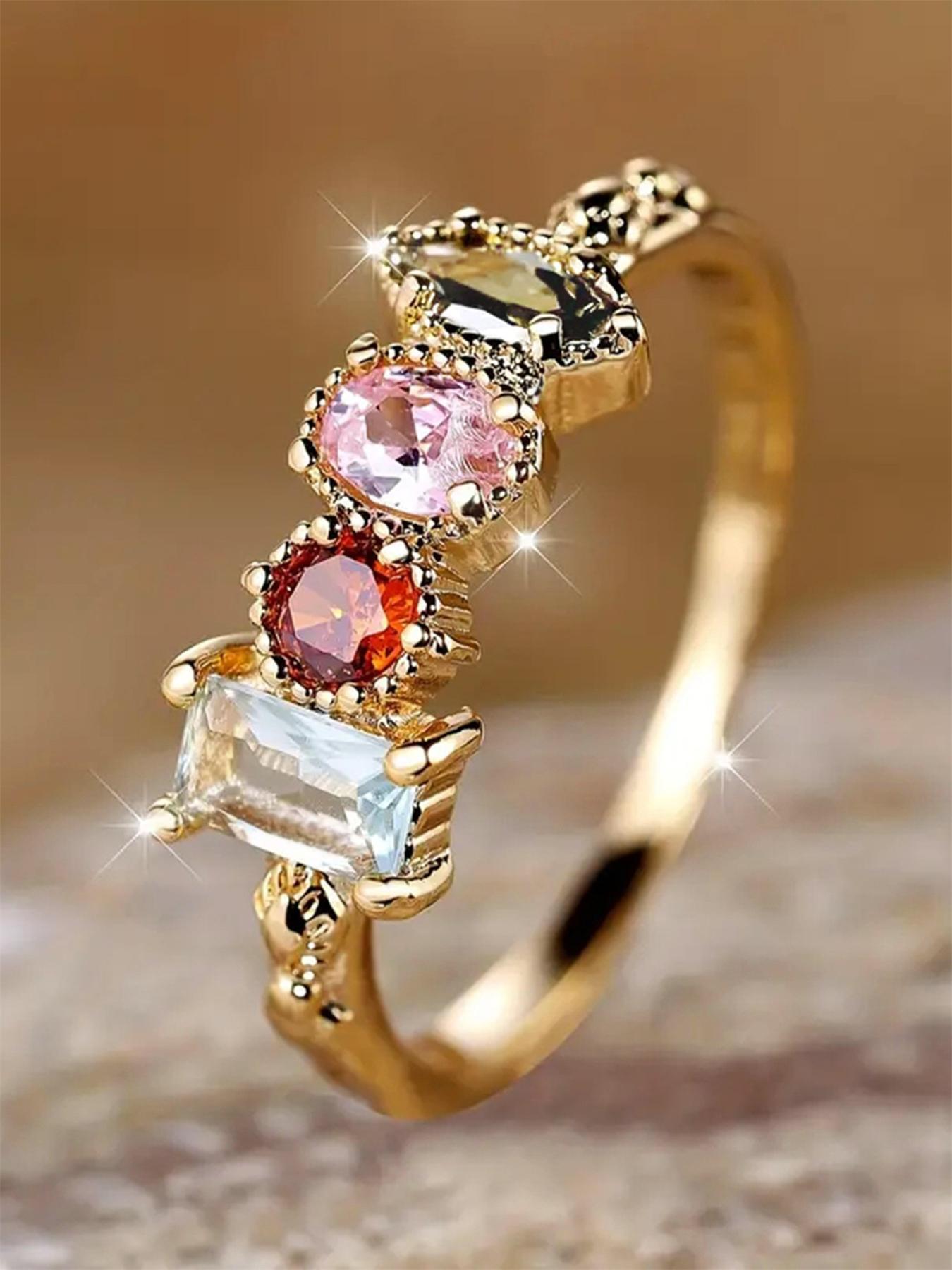 Fashion Colorful Artificial Zircon Decorated Ring, Elegant Glittering Ring, Elegant Rhinestone Decor Jewelry for Women,fashion Jewelry for Party, Daily Clothing Decor, Trendy All-match & Exquisite Jewelry for Birthday Gift