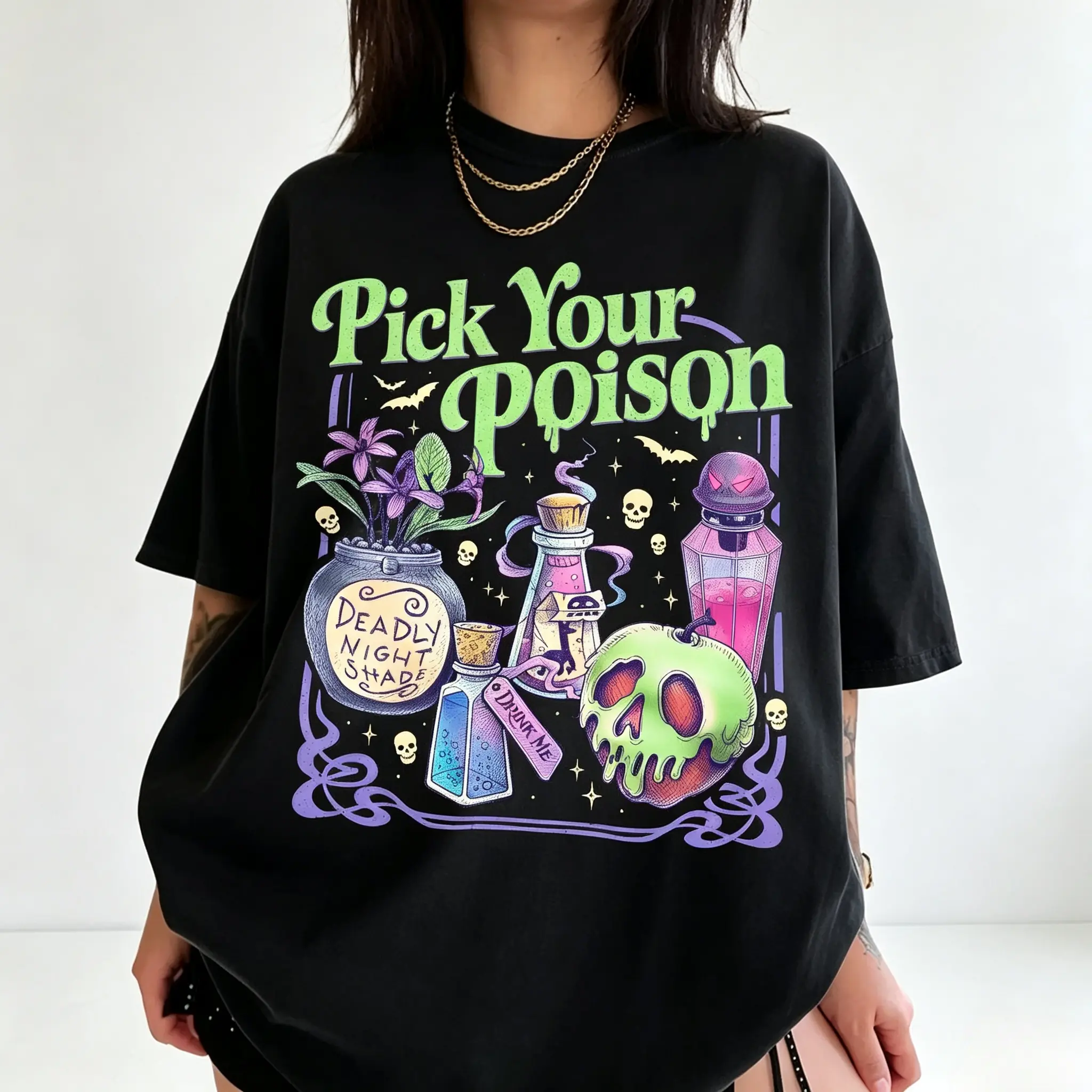 Pick Your Poison Vintage Halloween T-Shirt, Poison Apple Villain Tee, Spooky Season Fall Shirt, Halloween Gift For Women, Trendy Spooky Apparel