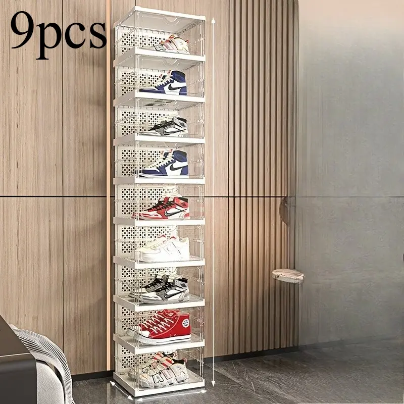 Integrated side-opening shoe box transparent Clear multi-layer shoe box storage cabinet with a single pull for easy use, magnetic lid opening shoe cabinet without installation required