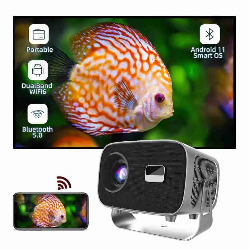 Portable Projector 1080P, 360° Rotatable, Wireless HDMI, Auto Keystone Correction, Bluetooth-compatible 5.3, Ideal for Smartphones, Tablets, Pcs, Gaming Consoles