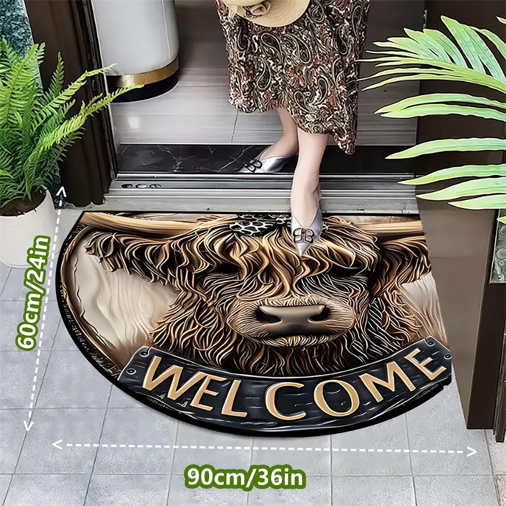 Highland Cow Pattern Welcome Door Mat, Faux Cow Rug, 1 Piece Non-slip Soft Floor Mat, Washable Floor Carpet for Home Living Room Bedroom, Home Decor