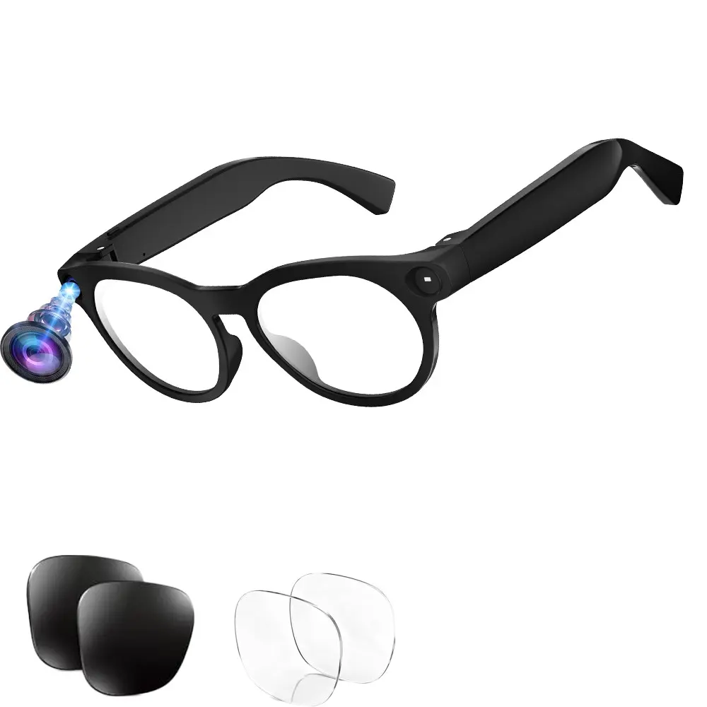 Smart Glasses for Men,8MP Camera, Hands-free Recording, 4GB Memory, 290Mah Battery,AI Real Time Translation, Video Call Translation,Build-in Mic & Speakers, Bluetooth Calling, Music Control , 2 Lenses Total (Transparent +Black)