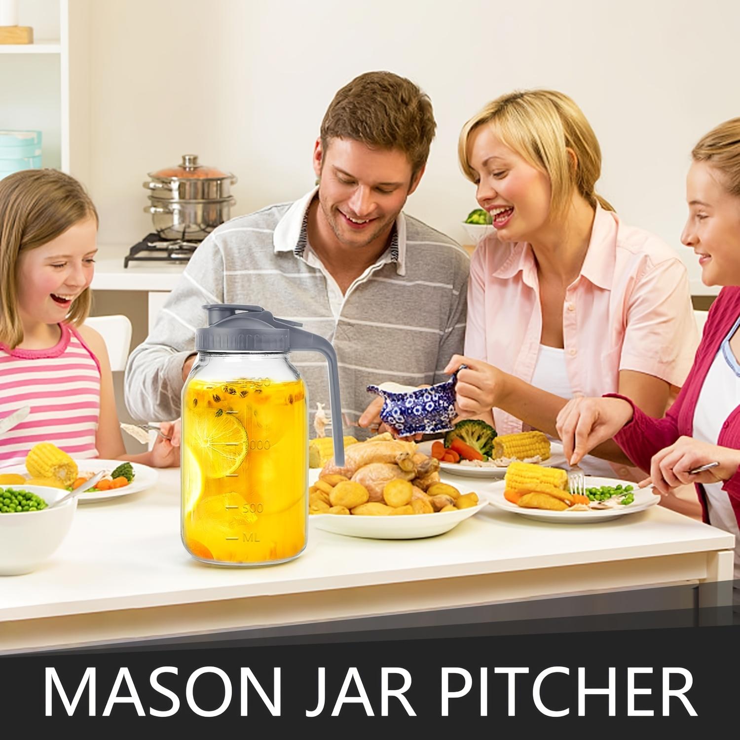 2pcs Heavy-Duty 64oz Glass Mason Jar Pitchers with Lids & Spouts - Wide Mouth for Breastmilk, Sun Tea, Cold Brew Coffee, Juice, and Refrigerator Beverages, BPA-Free, Hand Wash Only, Cold Beverage Container | Classic Glass Pitcher | Bpafree Material