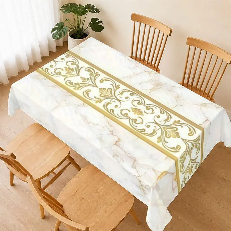 Marble Pattern Tablecloth, Elegant European Design, Waterproof Heat Resistant, Easy Clean, Perfect for Dining and Parties