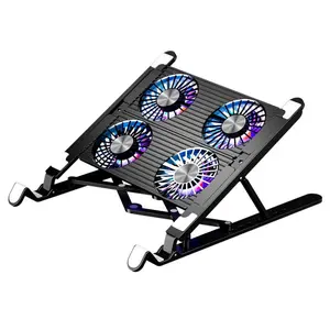 Foldable Laptop Cooling Pad Stand with RGB Light Four Fan Quiet Cooling Fan Adjustable Laptop Stand for Gaming Office Study Heat Dissipation