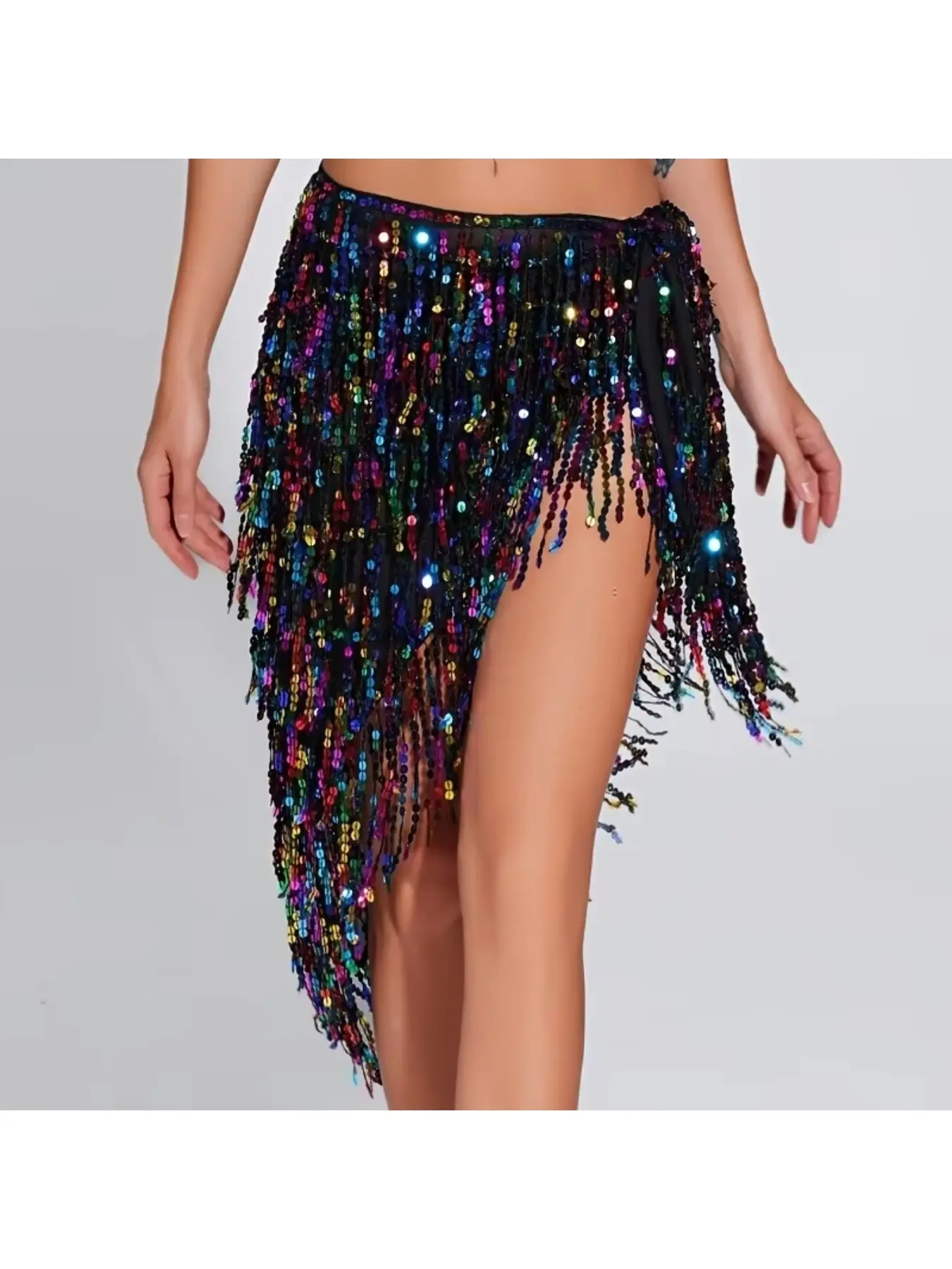 1 PCS sequined high-waisted fringed dress, Boho fringed hip scarf, sequined fringed belt chain, decorative belt, suitable for party revelry, Halloween, beach music festival performance attire, dance outfit, graduation gown, club, suitable for festivals