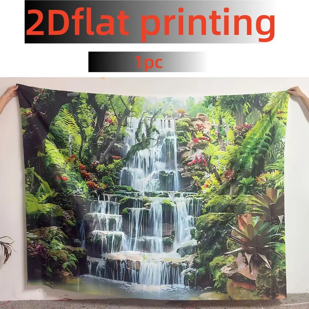 Large Vintage Landscape Background Cloth, Summer Forest Waterfall Decor, Party Backdrop, Photography Backdrop, Outdoor Garden Decoration, Multiple Sizes Available