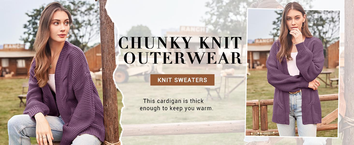 Saodimallsu Women's Open Front Chunky Knit Cardigan Loose Lantern Sleeve Oversized Sweater Coats SpringStatements