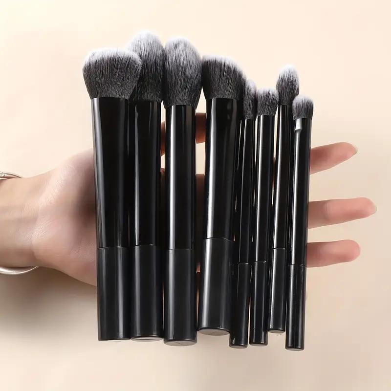 8-Piece Portable Makeup Brush Set, Includes Foundation, Blush, Concealer, Eyeshadow & Highlight Brushes, Ideal for Light Skin Tone