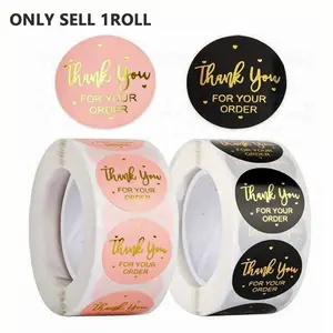 500 Sheets Gold Foil Thank You Stickers, & Order Closure Round Labels, 1 Inch Adhesive Tags for Gift Decor, Party Boxes, Cake Shops, Decorative Labels