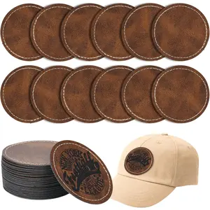 60 Pack 2.5 Inch Blank Laserable Faux Leather Hat Patches with Adhesive Backing for Customization Fabric Repair Sewing & Laser Engraving Supplies