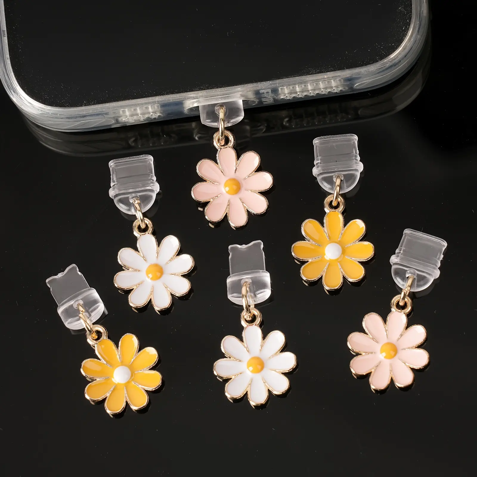 2 Pcs Phone Accessory Charms, Cute Metal Daisy Flower Dust Plugs for iPhone & Type-C Smartphone Charging Ports, Cellphone, Mobile, Phone Accessories, 2Pcs, Charging Port Cover, Cute Aesthetic, Flower Shape