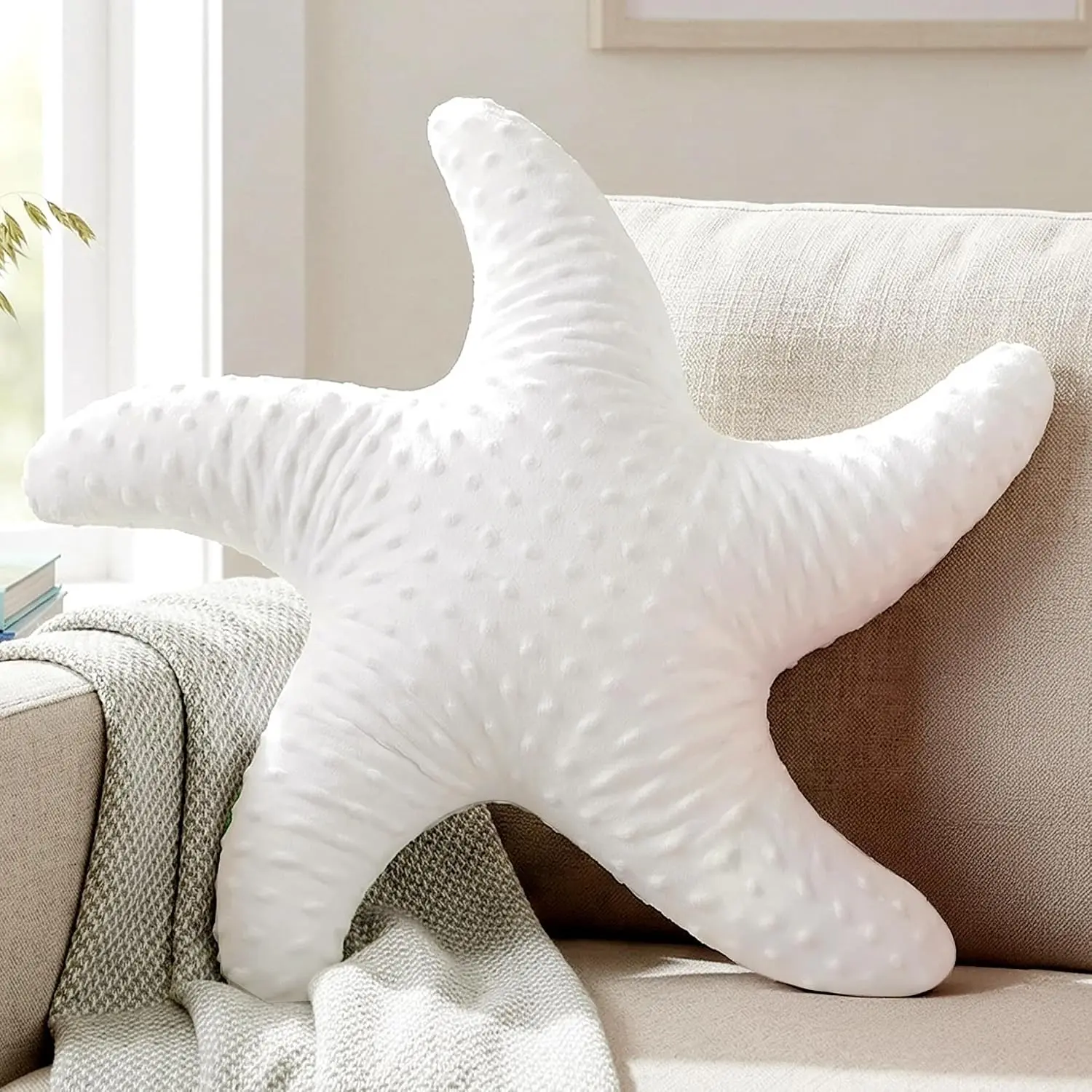 Starfish Pillow,Coastal Beach Throw Pillows, White, 19.68 Inch | Decorative pillows, nautical pillows, starfish pillows, beach pillows, beach themed room decor for bed, bedroom, sofa, couch