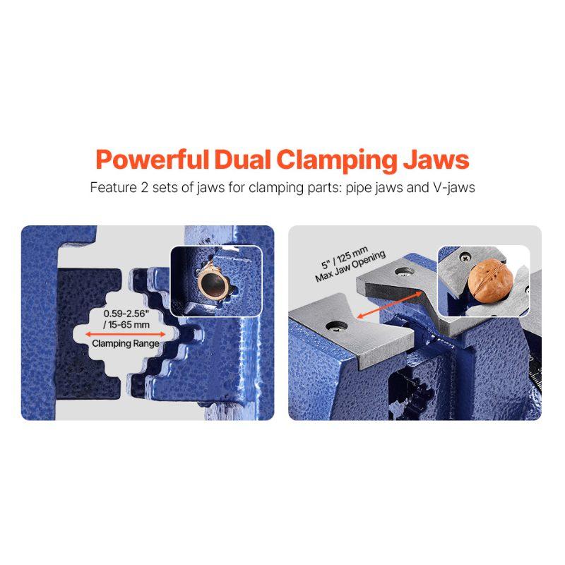 VEVOR Heavy Duty Bench Vise, 6-1/2 Jaw Width, 5 Max Jaw Opening Multi-Purpose Ductile Iron Bench Vise with Anvil, 360 Swivel Base Head, 3 Throat, 5620 lbs Clamp Force, for Pipe Repairing Metalworking