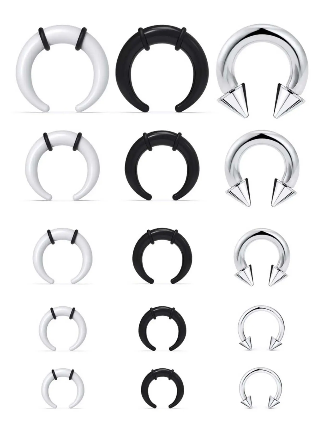 Large Septum Ring Internally Threaded Spike Horseshoe Barbells Stainless Steel & Acrylic Pincher Tapers C Shape Buffalo Stretcher Expander for Women Men