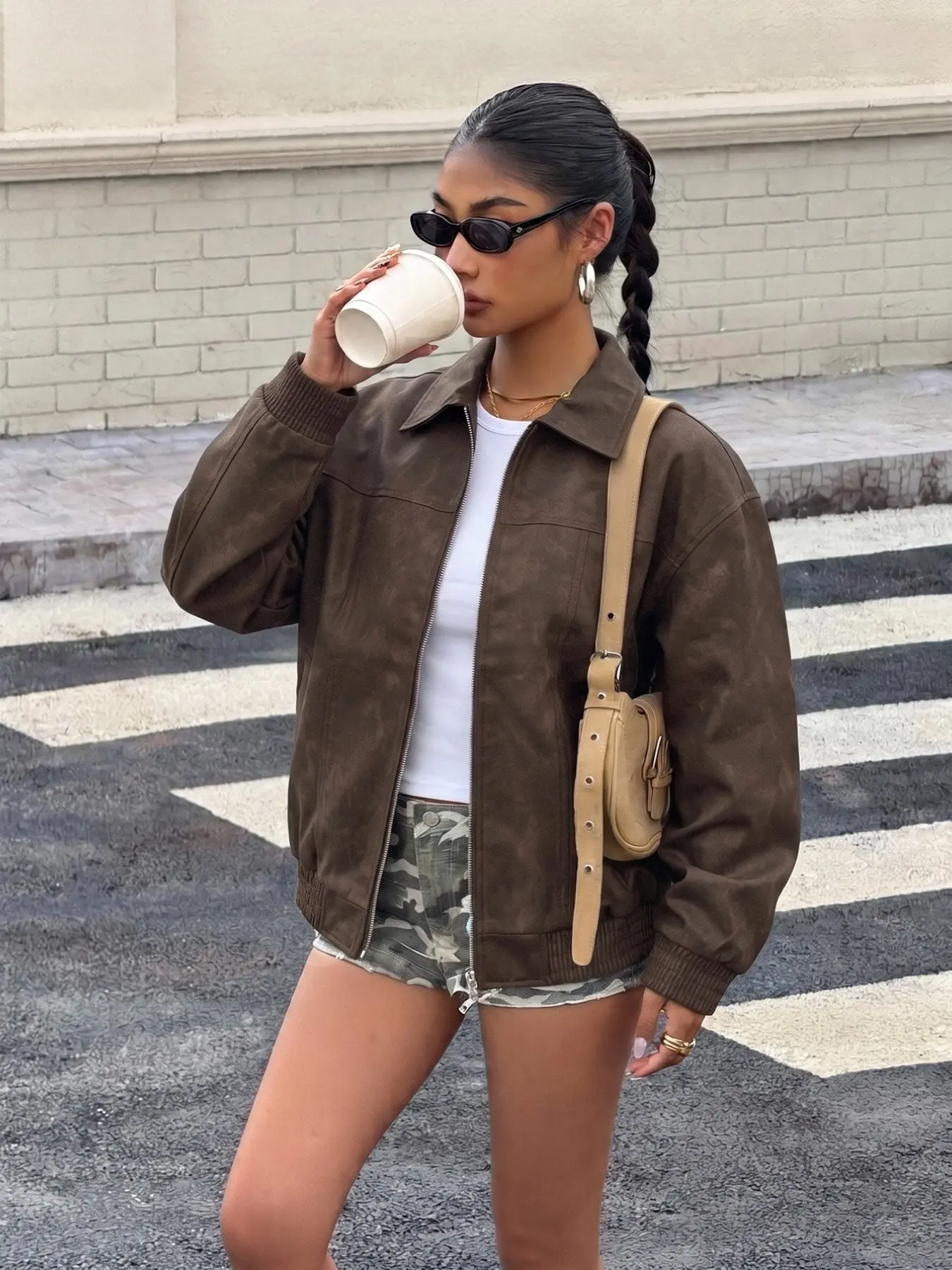 Women's Autumn Winter Casual Retro Loose Y2K Millennial Style Sweet Spicy PU Coat, Perfect for Daily Commute, Street Photography