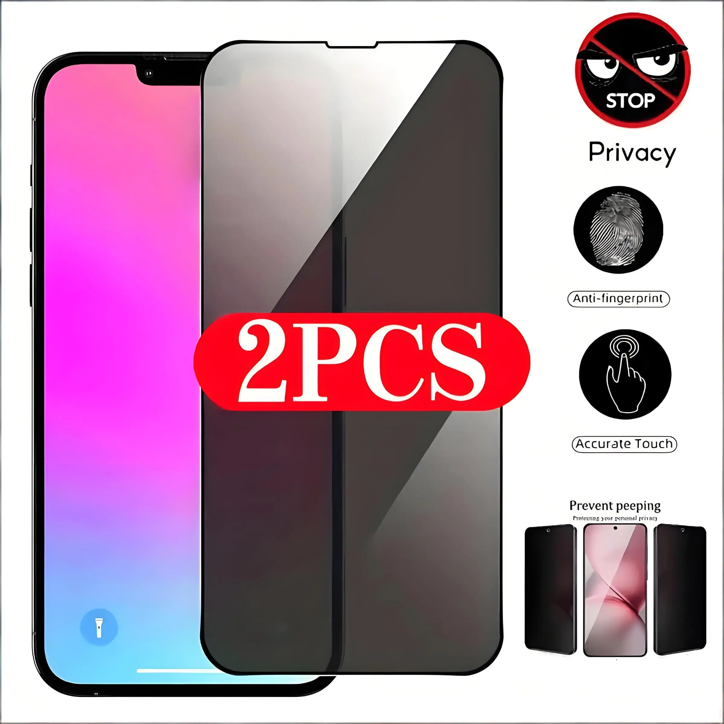 2-Pack Anti-Spy Screen Protector, Compatible with iPhone 16Pro Max,iPhone 16 Pro and iPhone 16 , Full Coverage, Scratch-Resistant, Ultra-Thin, Fingerprint Resistant