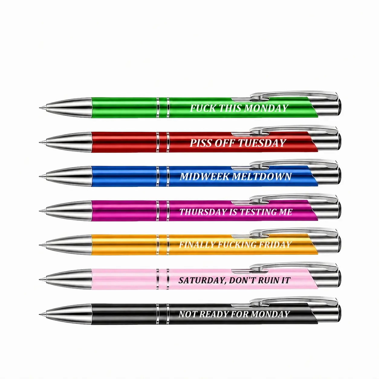 7pcs Funny Pens for Adults,Pens for Adults Describing Mentality,Office Pens with Sayings for Each Day of The Week,Perfect for Everyday Use; A Funny Gift for Classmates, Coworkers, and Friends During Back-to-school Season