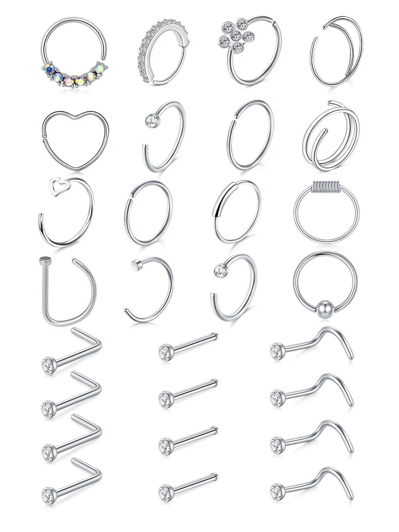 2024 New Rhinestone Inlaid Flower Decor Cute Nose Ring As Gift, Luxury Jewelry, Stainless Steel Heart Decor Body Nose Piercings Jewelry for Women & Men, Fashion Summer Jewelry for Party, Spiral Nose Ring, Nose Rings Hoops