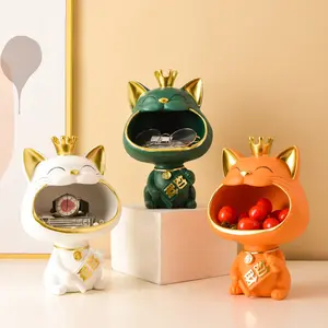 Lucky Cat Entrance Key Storage Ornament, Modern Light Luxury Decoration for Home Living Room, Housewarming Gift, TV Cabinet Ornament