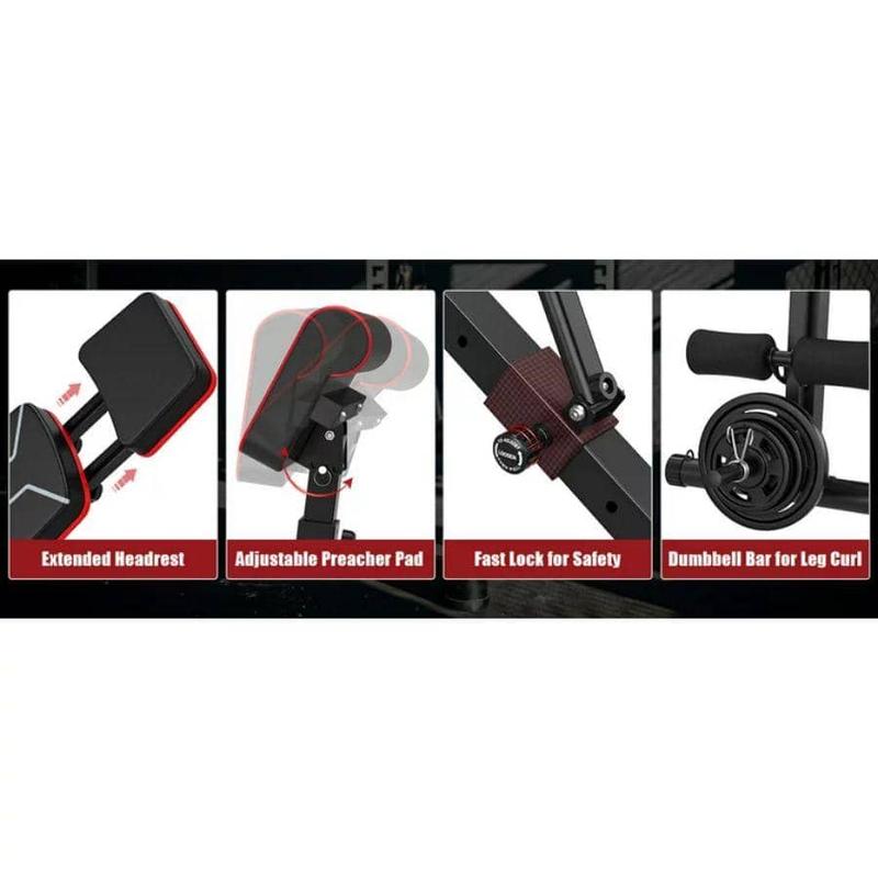 GIKPAL 7 Positions Adjustable Weight Bench,With Extended Headrest And Leg Extension,Foldable Workout Bench Press For Full Body Strength Training,Maximum 770 Lbs Spring Arm Trainer Neoprene Waist Trimmer Belt Foldable Treadmill with LCD Display Women's Hex