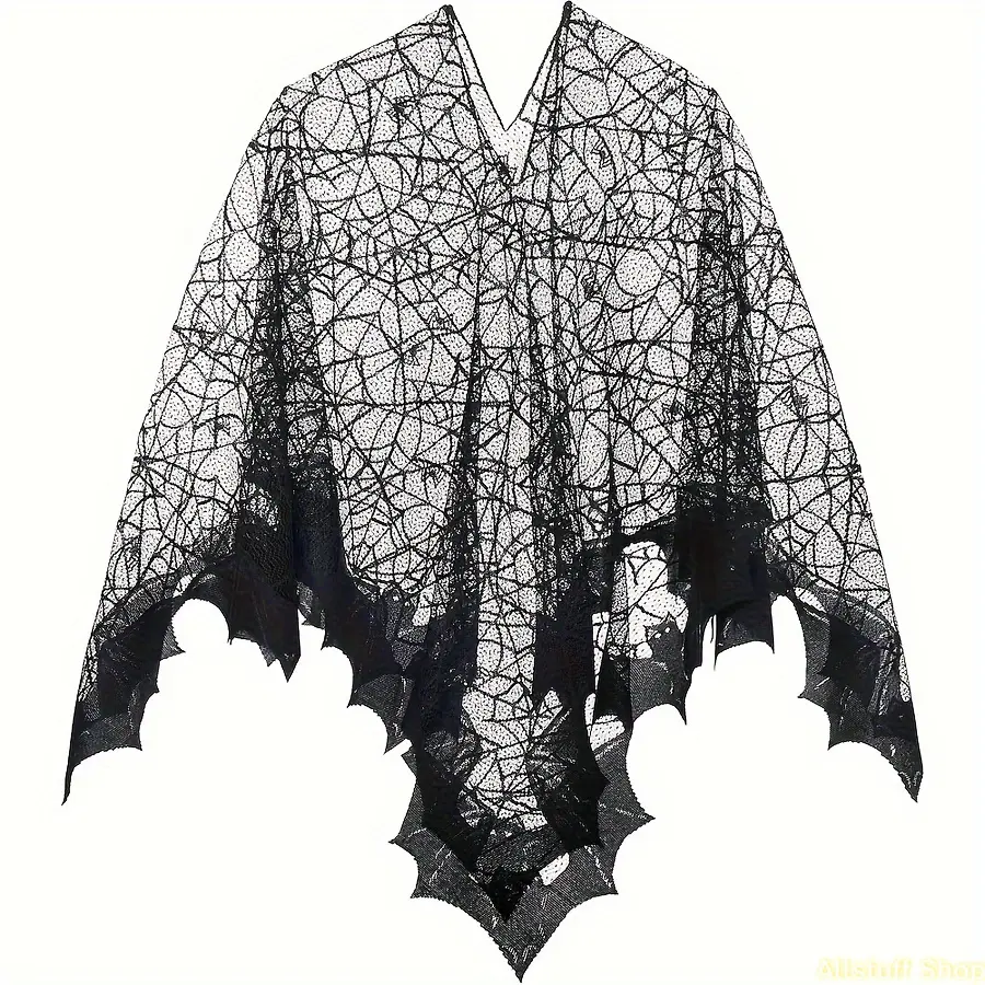 Women's Black Magic Spider Web Bat Cloak - Halloween Horror Gentle Shawl, Machine Washable Sports & Outdoor Costume Accessory, Web Pattern, Long, Cosplay Halloween, Horror Theme, Scary/Creepy