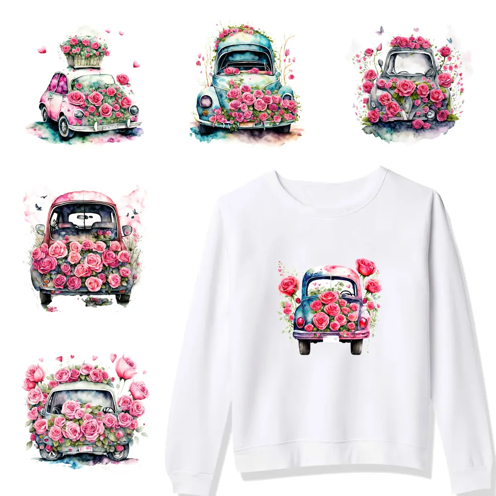 6 Pcs Floral Car Iron on Transfers Iron on Decals for T Shirts casual style. Hoodie DIY Crafts iron on decals Iron On Transfer Patches Easy to heat press decals
