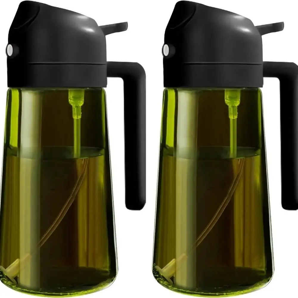 2 Count 2 in 1  Oil Sprayer for Cooking 16oz/470ml Light-Blocking Dark , Olive Oil Dispenser Bottle for Kitchen, Premium Dark Green Glass Oil Bottle, Food-Grade Oil Mister for Air Fryer, BBQ Olive Oil Bottles