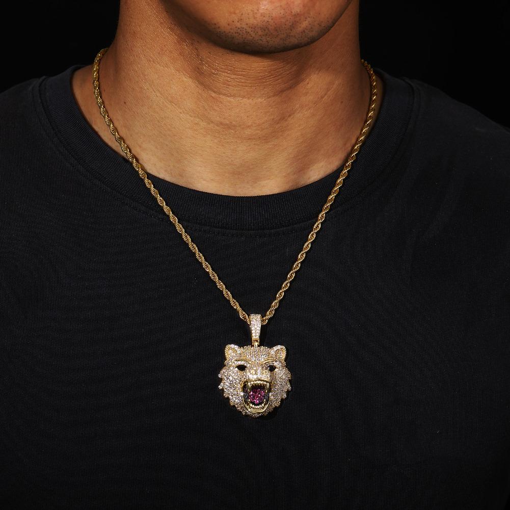 Brand New Roaring Bear Pendant: A Dazzling, Crystal-Encrusted Bear Head Necklace. Featuring a Trendy, Edgy Style Suitable for Both Men and Women—The Ultimate Choice for Hip-Hop Jewelry Enthusiasts.