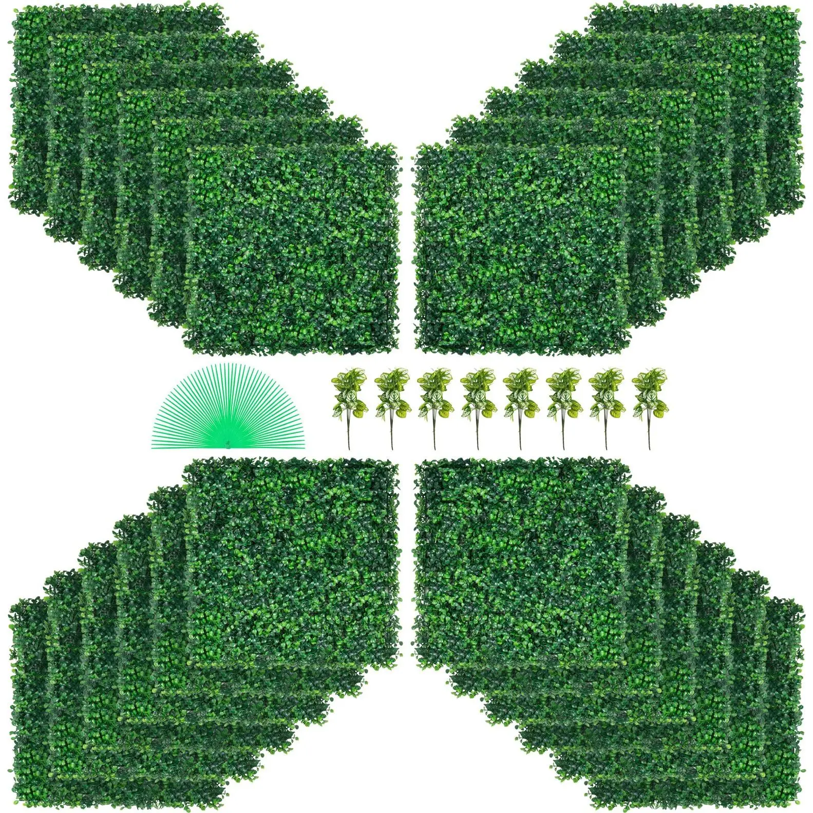 VEVOR Artificial Boxwood Panel UV 24pcs Boxwood Hedge Wall Panels Artificial Grass Backdrop Wall 20\" X 20\" 4 cm Green Grass Wall Fake Hedge for Decor Privacy Fence Indoor Outdoor Garden Backyard